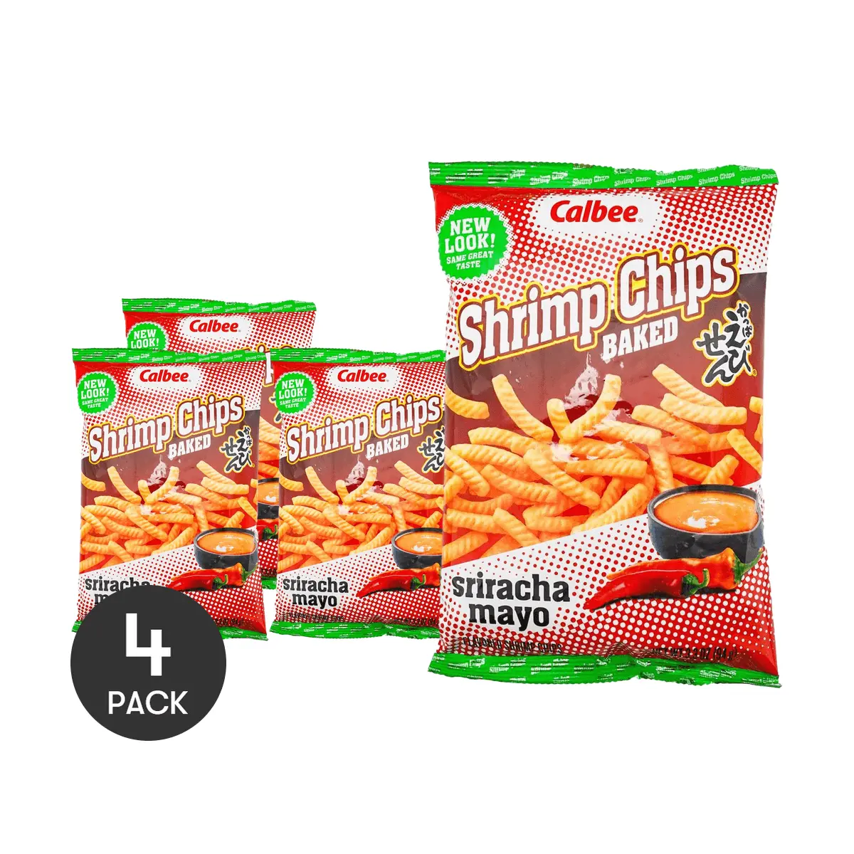 4 Pack Calbee Baked Shrimp Chips Sriracha Mayo Flavor 3.3 oz - Japanese Crispy Cracker Snack