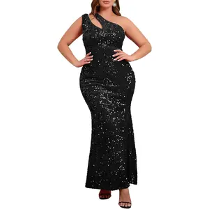 Plus Size Sequins Fashion Sleeveless Oblique Collar Mermaid Women's Maxi Dress Evening Dress Party Dress Bodycon Dress
