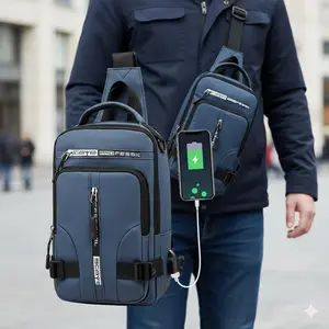 Men's Multi-function USB Charging Sling Bag, Multifunctional Portable Bag, Waterproof Anti-Scratch Oxford Crossbody Chest Bag, Lightweight Backpack with Hidden Anti-Theft Pocket, Breathable Padded Strap, Quick-Access Organizer for Commuting