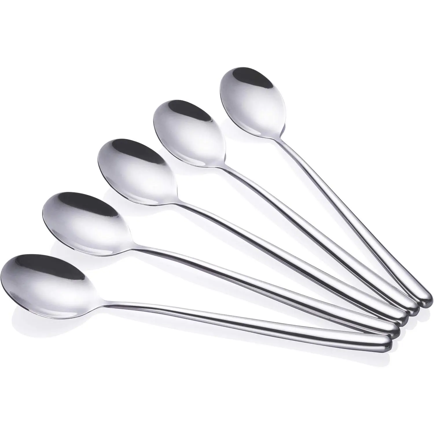 Korean Spoon,Stainless Steel Long Handle Soup Spoons,Long Tablespoon,Coffee Spoon,,Pack of 5 (8.7x1.6 inches)