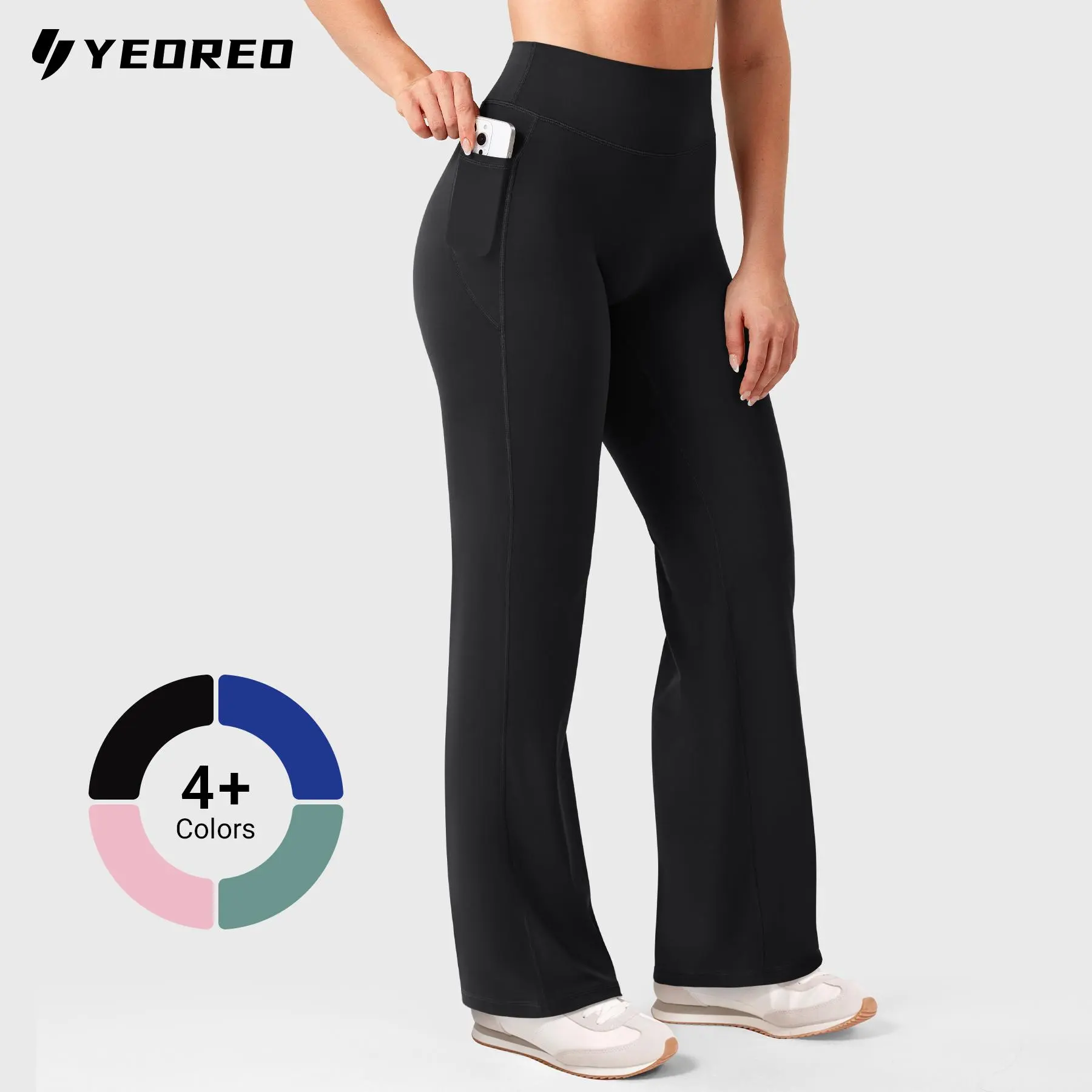 YEOREO Women's High Waist Wide Leg Leggings - No Front Seam, with Pockets, 29"/31.5" Inseam - High Waists Leggings, Fitness Training Pant, Gym Exercise Activewear, Gym Workout Sportswear Summer Bottoms