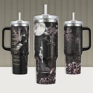 Sleep Token Aesthetic Tumbler, Gothic Cherry Blossom Floral Water Cup with Handle 20oz 40oz