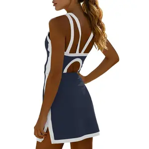 Fisoew women's sleeveless halter tennis dress with white piping, open back design, and stylish cutout details at the back, perfect for sports or casual wear #TikTokShopJumpstartSale Workoutdress SummerVibes