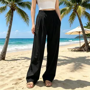 Women's Elastic High-Waisted Wide-Leg Pants 2025 New Casual Sports Trousers High-Quality Fabric