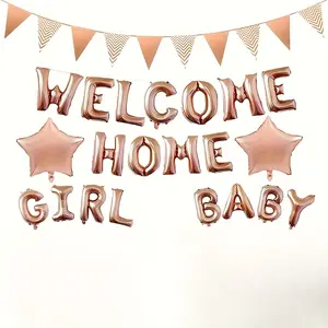 21 Piece Blue & Rose Gold Balloon Banner Set, Balloon Garland, Celebrate Baby Arrival, Perfect for Birthday Parties and Gender Reveal Events