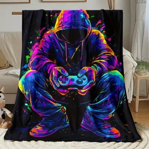 Hooded Gamer with Controller Blanket - Lightweight Flannel All-Season Soft Warm Throw for Sofa Bed Travel Camping Office  gift  Dream Weave Home - Vibrant Digital Print Machine Washable, Gamer Blanket