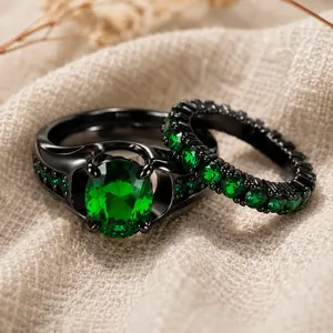 Midnight Emerald Crown Ring Set