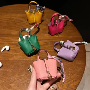 Mini Small Basket Headphone Bag For Airpods 4 Leather Car Keychain Pendant Creative Bluetooth Earphone Bag Small items Handbag
