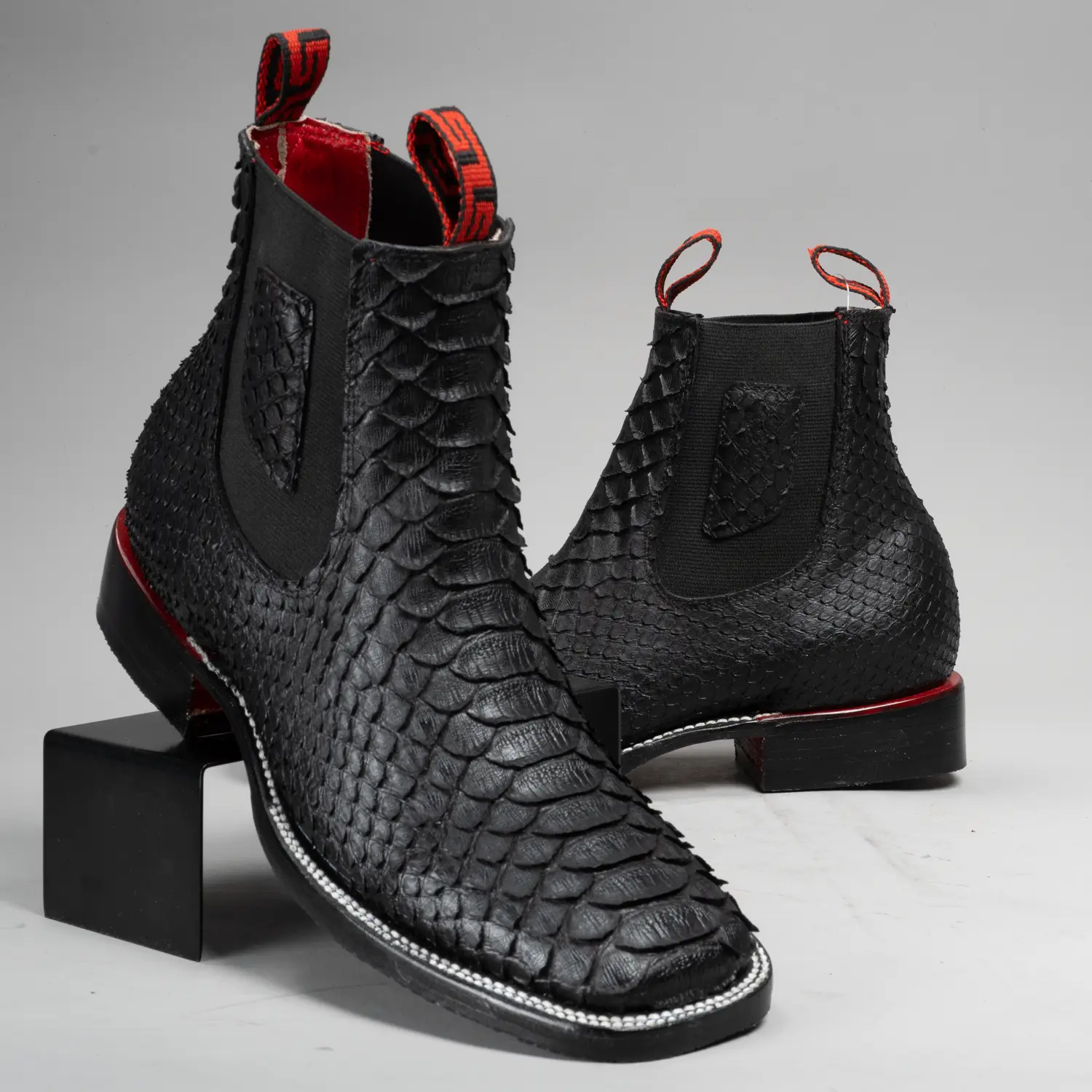 Cowboy Square Toe Cowhide Leather Ankle Boots - Premium Full Engraved Leather, Rodeo Style Made in Mexico