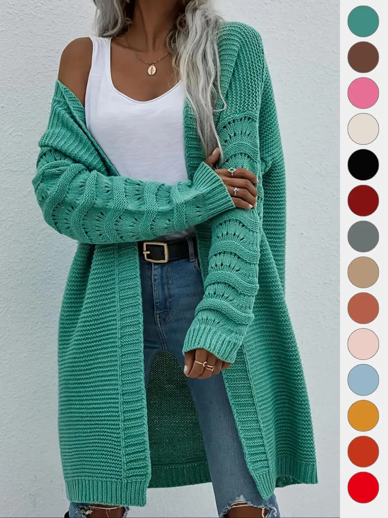 New Long Knit Cardigan for Women, Casual Plain Solid Design, Fitted Style, Perfect for Fall & Winter, Trendy Outerwear