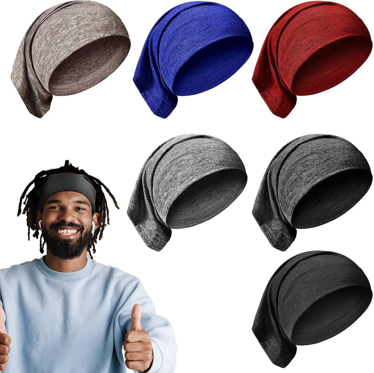 Dreadlock Cap 6 Pcs Spandex  Dreadlock Tube Bands Unisex Men Women Elastic Hair Dreads Head Wraps Headbands Dreads Accessories, 6 Colors(Dark Color)