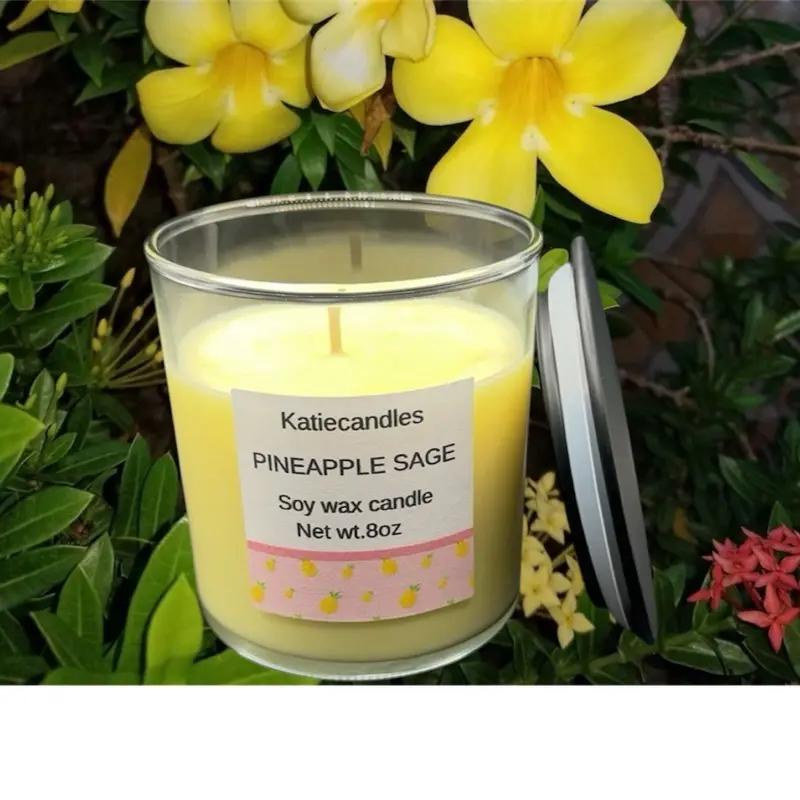 Pineapple sage scented soy wax candle 8oz Handmade Home fragrance