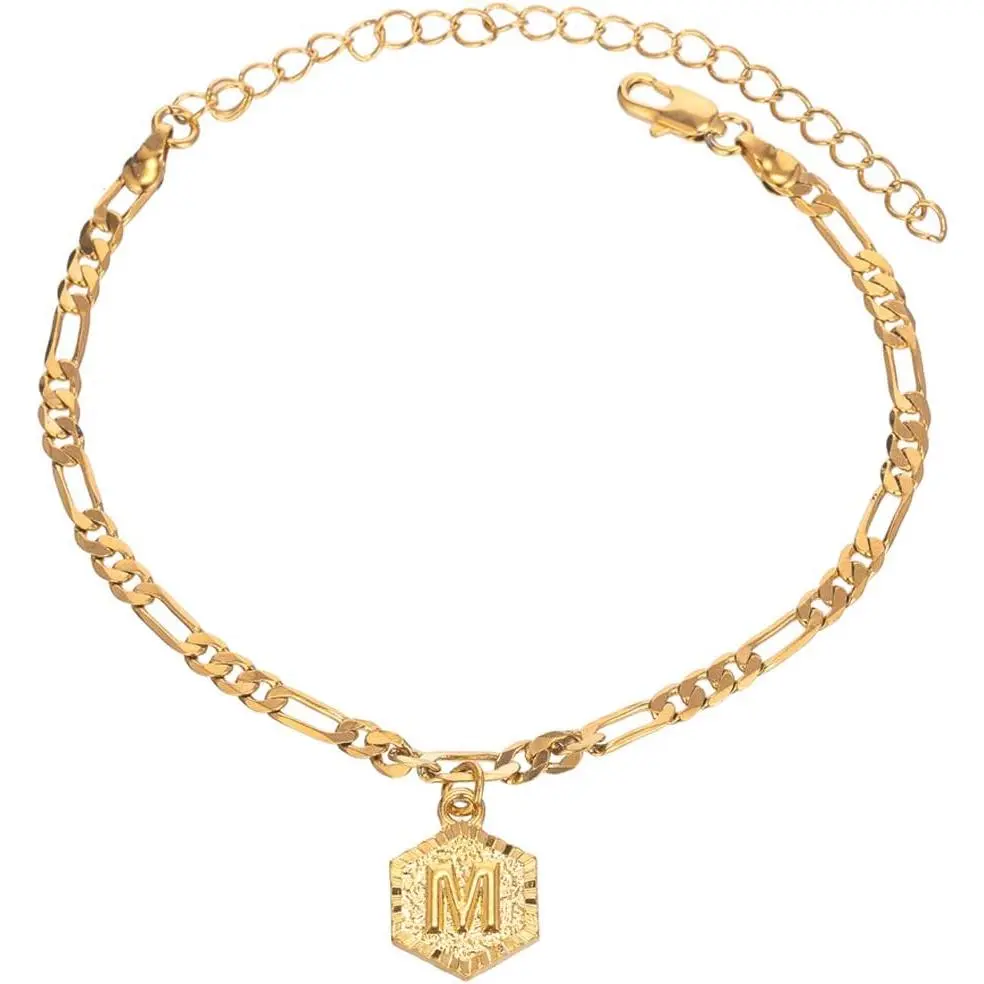 Initial Ankle Bracelets for Women Men, 18K Gold Silver Figaro Cuban Link Anklet Bracelet for Women Teen Girls, Custom Name Gold Anklet with Initials