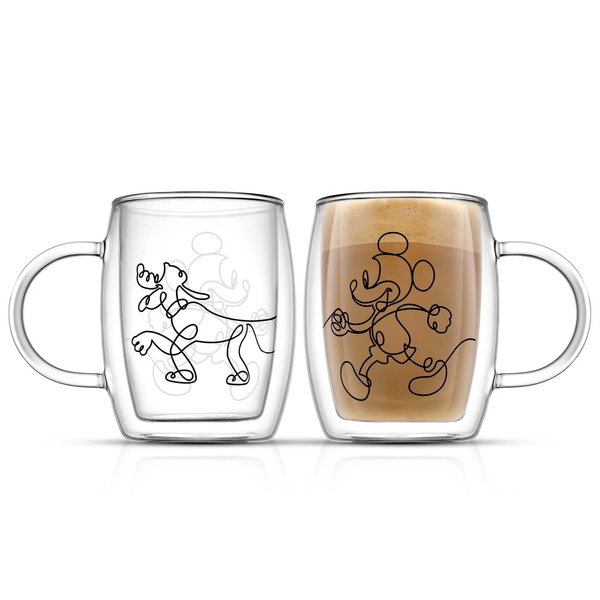 JoyJolt (2) 13.5-oz Disney Mickey & Pluto Double-Wall Mugs