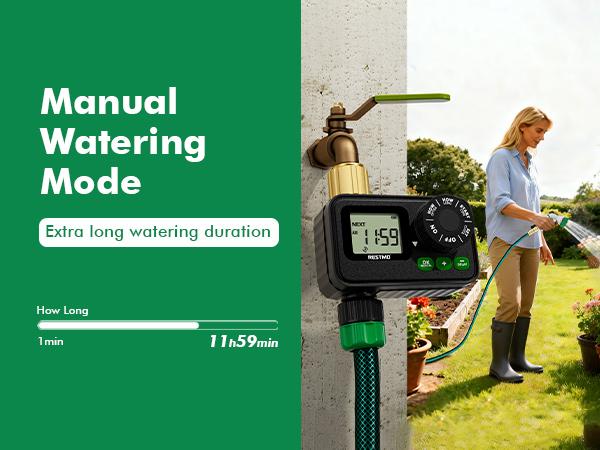 RESTMO Sprinkler Timer, Programmable Water Timer for Garden Hose, Automatic Control | Manual ON/Off | Rain Delay for Outdoor Faucet, Drip Irrigation and Lawn Watering System. RESTMO Sprinkler Timer, Programmable Water Timer for Garden Hose, Automatic Control | Manual ON/Off | Rain Delay for Outdoor Faucet, Drip Irrigation and Lawn Watering System.