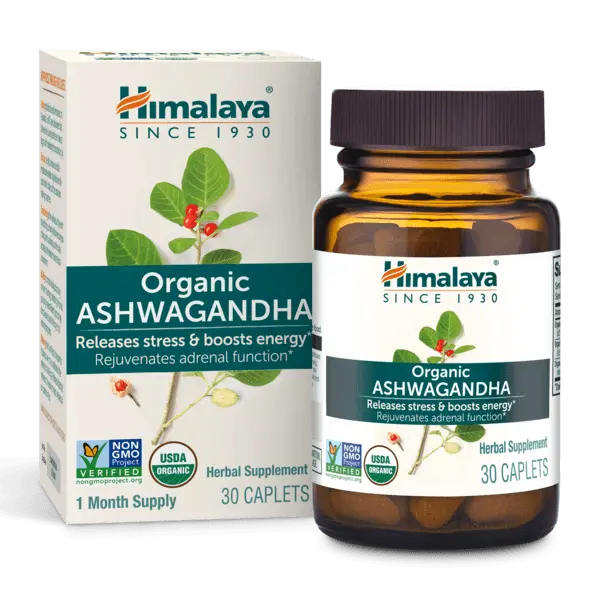 Himalaya Organic Ashwagandha Root - Adrenal Support, Stress Relief, Vegan, Non-GMO - 670 mg, 30 Caplets