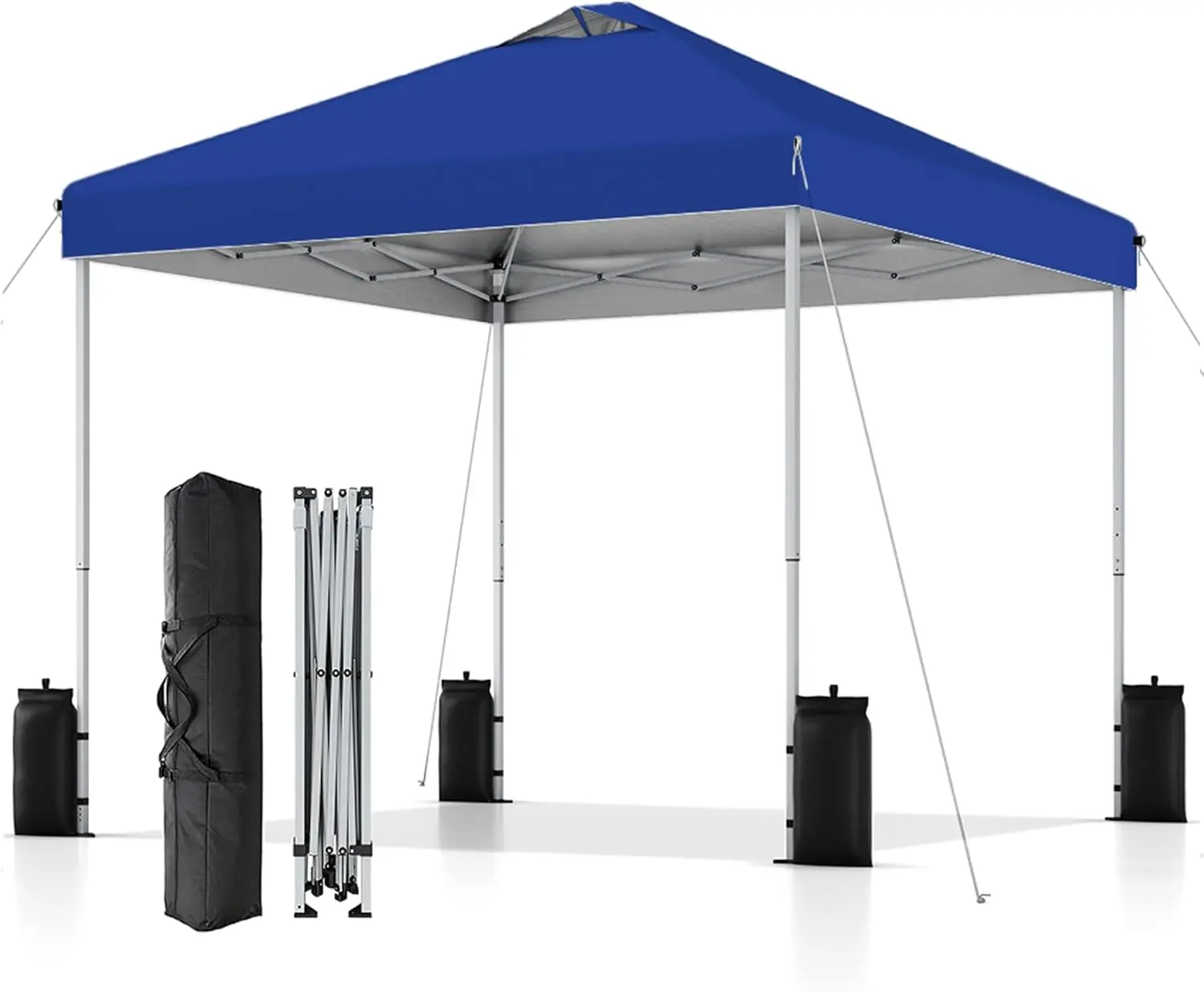 10x10 Pop Up Canopy Tent - 1 Push Setup, Sturdy Stable Water Resistant UV Protected Outdoor Shade Shelter with Vents, Wheeled Carry Bag for Beach Camping Farmers Markets, All Weather Heavy Duty Portable Blue Canopy