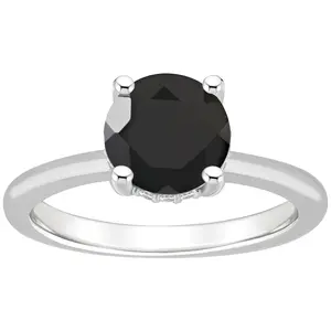 Affinity Gems Round Onyx & Diamond Gallery Ring, Sterling