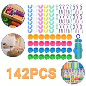 142 Pcs Bobbin Thread Buddies Set,Sewing Thread Spool Organizer Including 70 Bobbin Holders Clips,32 Bobbin Thread Spool Huggers and 40 Bobbin Clips Holder for Embroidery Quilting Sewing,Hand Tools Kits