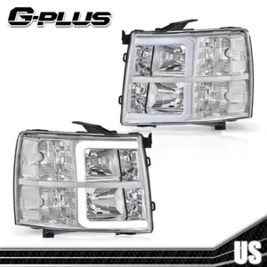 Fit For 07-13 Chevy Silverado 1500 2500 3500 LED DRL Tube Headlights Chrome/Back