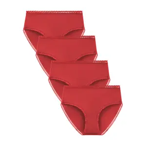 LIQQY Women's Cotton High Leg Brief Underwear Full Coverage Panties Hi-Cut Knickers Multi Pack Red Lingerie Comfortable Everyday Wear