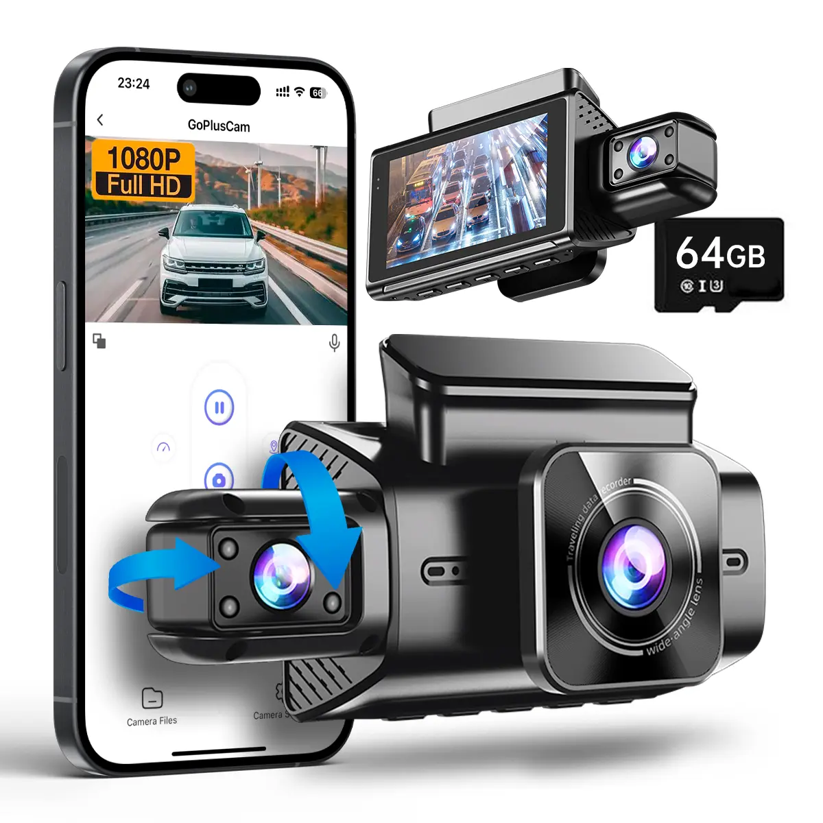 Dual Dash Cam Front and Inside,5G WiFi Car Camera with 64GB Card,  1080P ,Super Night Vision Dashboard Camera App Control