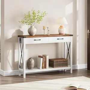 Wooden Entryway Table, Farmhouse Console Table with 2 Drawers, Sofa Table with Storage for Living Room, Hallway Foyer Table Home Furniture