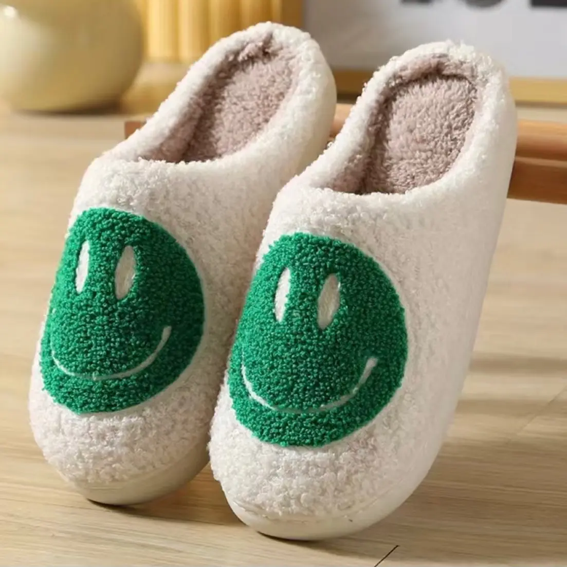 Green Smiley Slippers