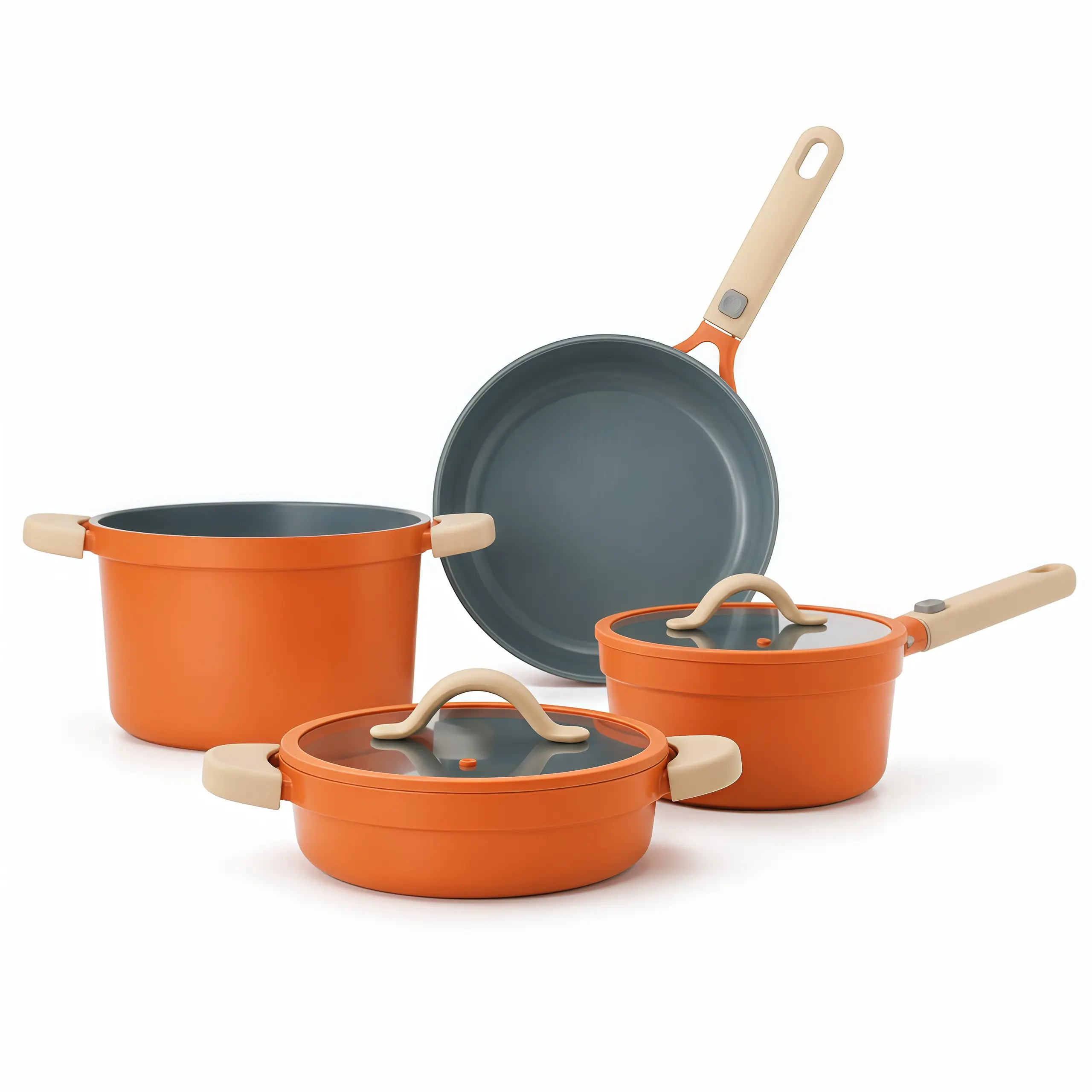 COOKER KING 12-Piece Compact Nonstick Cookware Set - Frying Pan Included, Stackable with Removable Silicone Handle, Space-Saving, Induction Safe for Gas, Electric Stovetops & Oven, Everyday Use