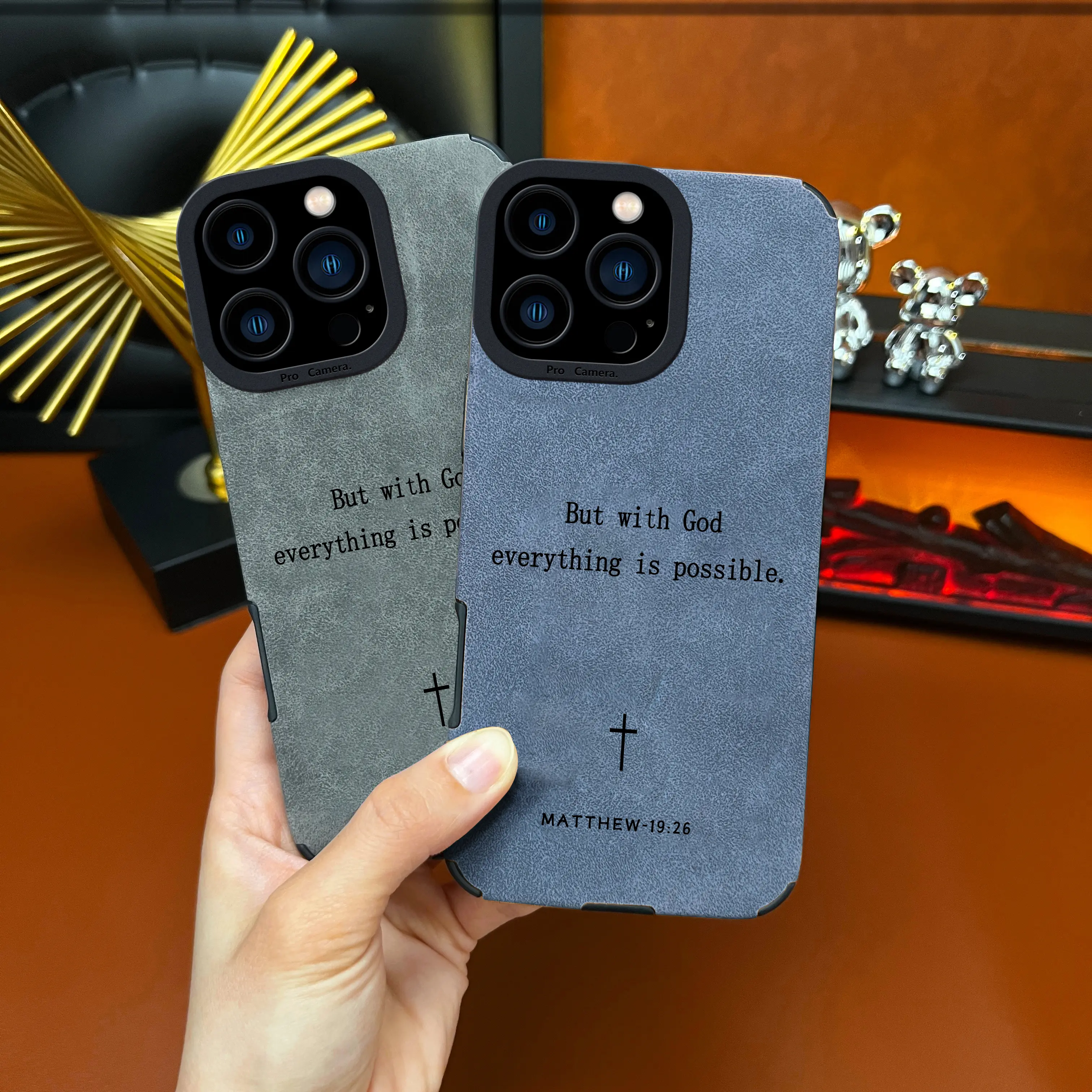 Matthew 19:26 Cross Leather Case Compatible for iPhone 17 Air,16,15,14,13,12,11,Pro Max,Plus,X,XS Max - Comfortable Grip, Drop-Proof, Shock-Absorbing, Anti-Slip Mobile Phone Accessories, Shockproof Cover ZQ65, Shockproof Phone Cover