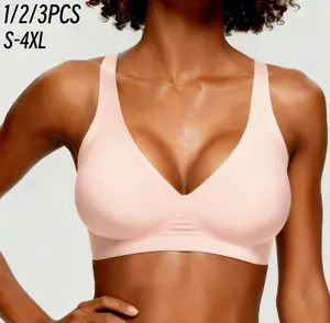 1/2/3Pcs Womens Comfortable Wireless Bras Push Up Bralettes Seamless Tshirts Bras Deep V Everyday Bras