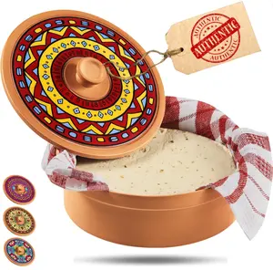 Mexican Terracotta Tortilla Warmer, Authentic Terra Cotta Tortilla Holder W Warmer Cloth, Natural Clay Heater & Tortillero - Hold 8 Inch Flour Tortillas, Warmer for Roti Bread Pancakes - Taco Party HolaTasty