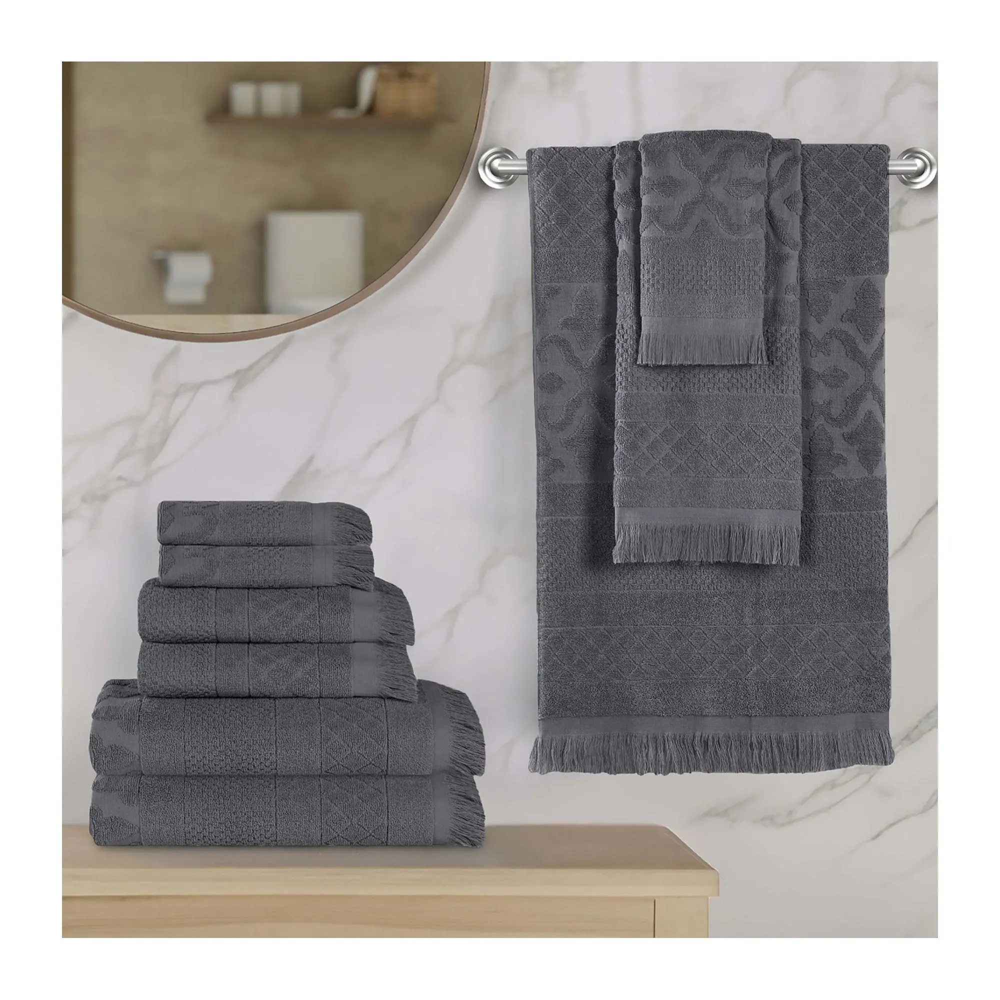 Superior Rolla Cotton Geometric Jacquard 9 Piece Towel Set