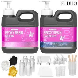 PUDUO 38 Oz Epoxy Resin + 38 Oz Hardener With 3-Color Mica Powder - Clear, Fast Curing - Ideal For Jewelry Casting & Festival Crafts