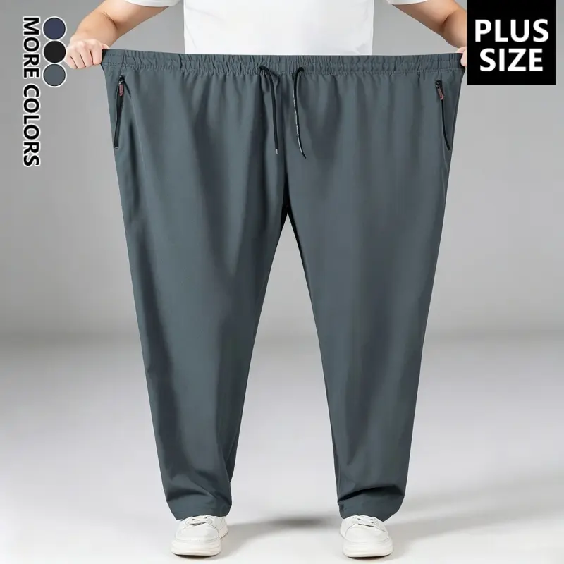 Men’s plus-size casual athletic pants with a solid color design and zippered pockets, suitable for all seasons—ideal for outdoor sports, fitness, everyday outings, and relaxing at home.