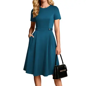 GRACE KARIN Church Dresses for Women 2026 Short Sleeve Work Dresses Fit and Flare A Line Dress with Pockets