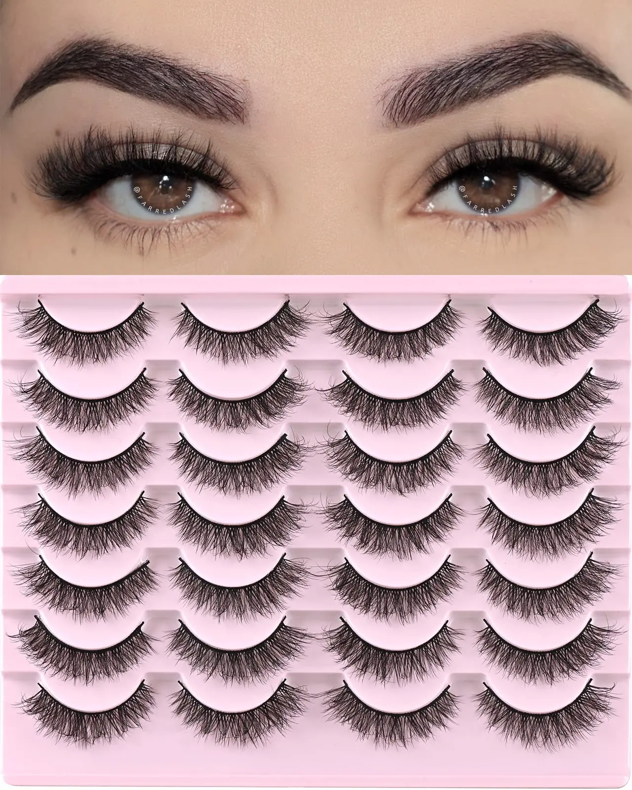Natural Lashes Short Eyelashes Wispy False Lash Pack 14 Pair Natural Look Cat Eye Strip Eyelash Small Fake Lashes Full Pestañas Sets for MUA and Beginners Daily Makeup 8-14mm