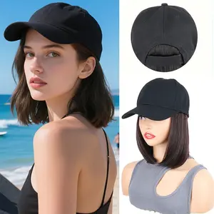 12Inch Synthetic Baseball Cap Hair Extensions Short Straight Bob Adjustable Hat Wig Easy Wear for Daily Party Women