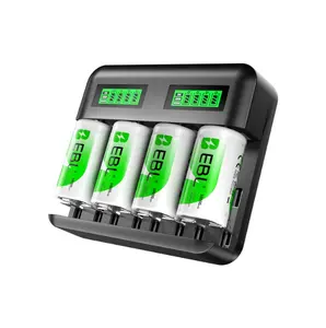 EBL C9008 LCD Battery Charger with C D Rechargeable Batteries - USB-C & Micro USB Port, Fast Charging, Smart LCD Display, 8 Bay Slots for AA AAA C D Ni-MH Batteries