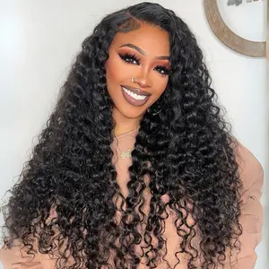 Amanda Hair 13x4 Frontal Wig Glueless Long Curly Water Wave Hair 5*7 Pre-cut Pre Bleached Lace 180% Destiny Thick Curly Hair Wigs