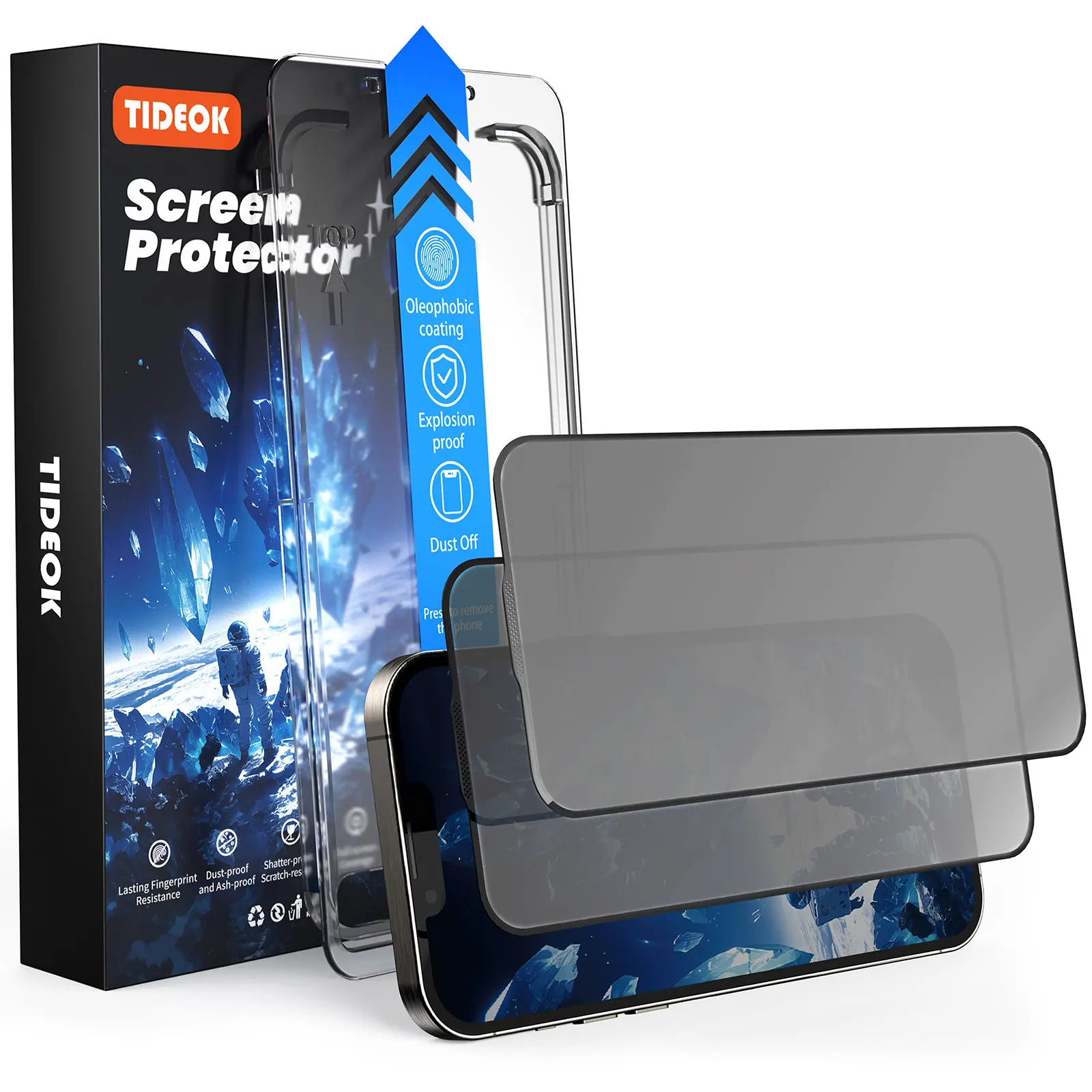 TIDEOK 2-Pack Automatic Install Phone Screen Protectors for iPhone 15/16 - Military Grade Shatterproof, 9H Anti-Spy Glass, Full Edge Coverage, Dustproof, Bubble-Free, Precise Fit, Installation Frame, Fingerprint Protection, Smartphone, Cellphone