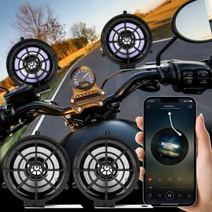 Motorcycle Speaker with Remote Control Handlebar Mounting Stereo High Power Speaker Suitable for All Types of Motorcycles Audio Smartphone Black