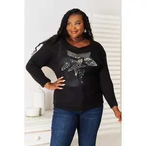 Double Take Sequin Graphic Dolman Sleeve Knit Top