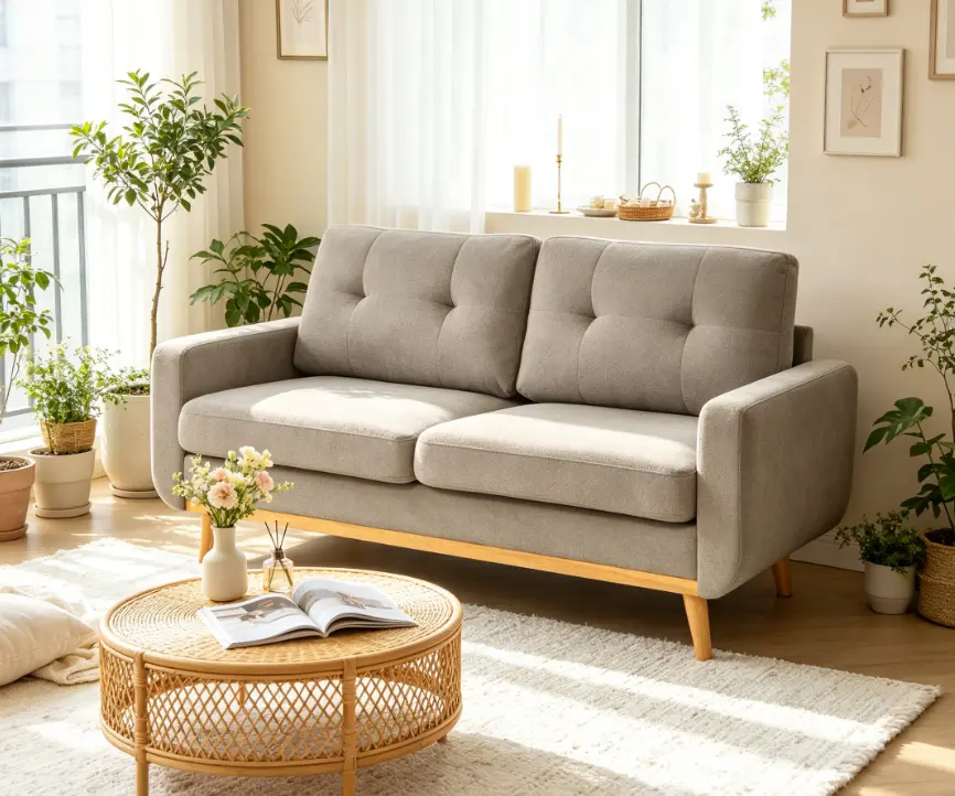 Mid-Century Modern Upholstered Tufted Loveseat Sofa, 67.7" Wide, with Wooden Legs for Living Room Indoor Furniture Sofa Couch