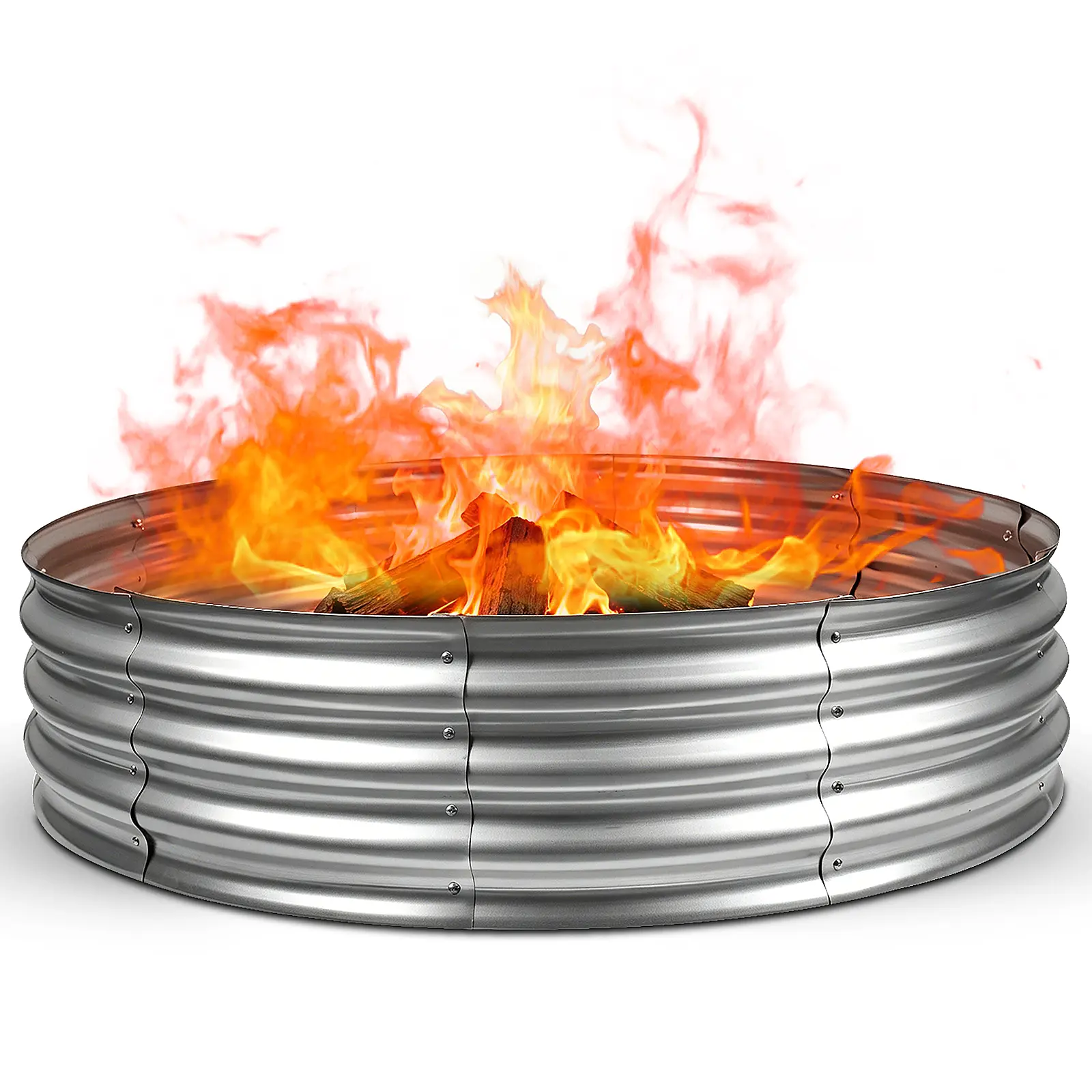 4FT  Diameter Camp Fire Ring Pit, Large Round Galvanized Steel Fire Pit, Heavy Duty Silver Steel Fire Pit for Backyard, Camping, Bonfire Patio Fire Pit Fire Pit Set (4x4x1FT)