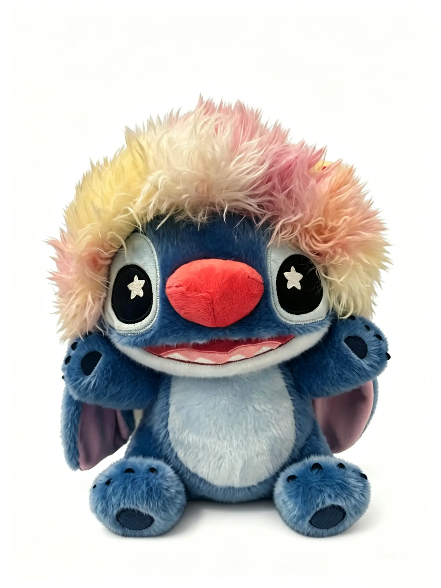 Disney Lilo & Stitch Mischievous Series No.12 Clown Sitting Plush Toy, Kawaii Aesthetic Blue Alien Doll with Balloon Hair, Comfortable Soft Stuffed Animal Gift for Kids Fans' Birthdays