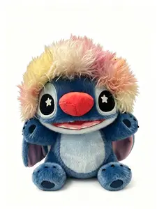 Disney Lilo & Stitch Mischievous Series No.12 Clown Sitting Plush Toy Funny Balloon Hair Stuffed Animal Cute Soft Blue Alien Doll Gift for Kids Fans Birthday