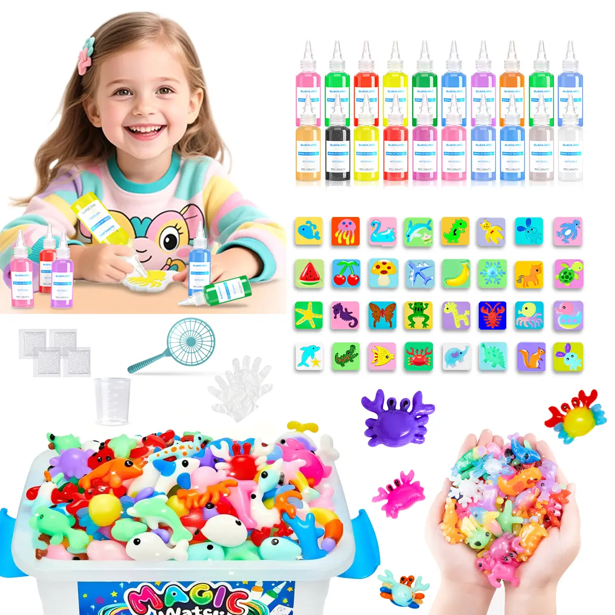 Magic Water Elf Toy Kit with 20 Vibrant Magic Gels 18 Molds & Toys for Imaginative Play Christmas Birthday Gifts Party Favors DIY STEM Projects