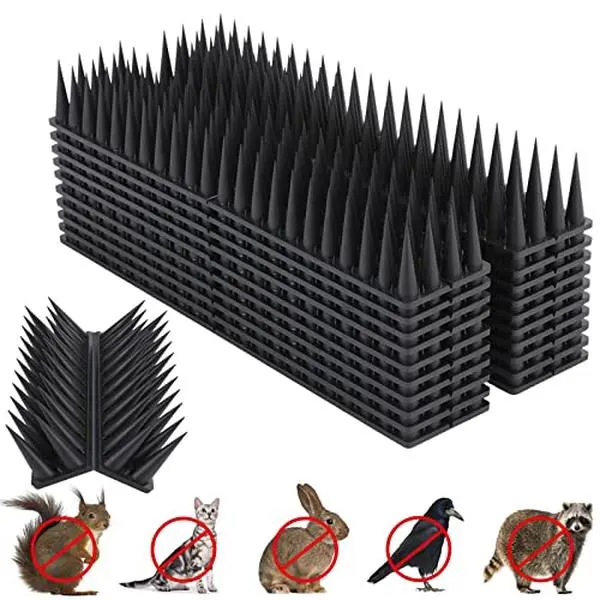 Bird Spikes, 4 Packs Bird Deterrent, Raccoon for Outdoor Repelling Reptiles, Squirrel Spikes for Fences and Roofs to Keep Birds Away