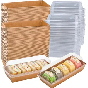 100 Pack Disposable Sandwich Boxes, Paper Charcuterie Boxes with Clear , Swiss Roll Cake Container,To Go Dessert Boxes for Sushi, Muffins, , Waffle, Cookie,   Business